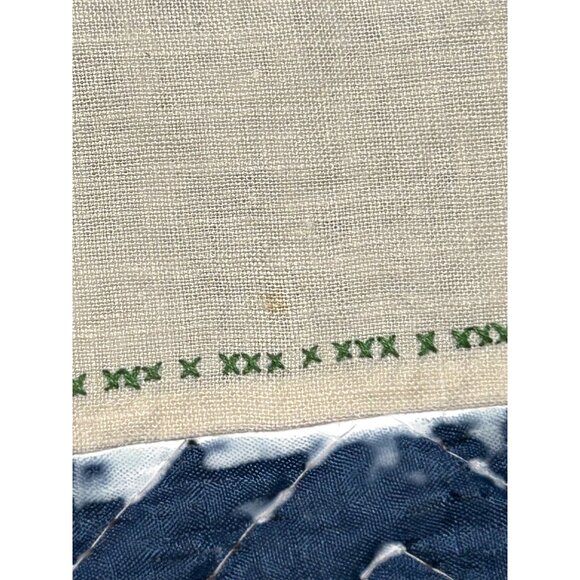 Vintage Embroidered Linen Placemat With Floral Rose Design & Green Cross-Stitch - Picture 6 of 6